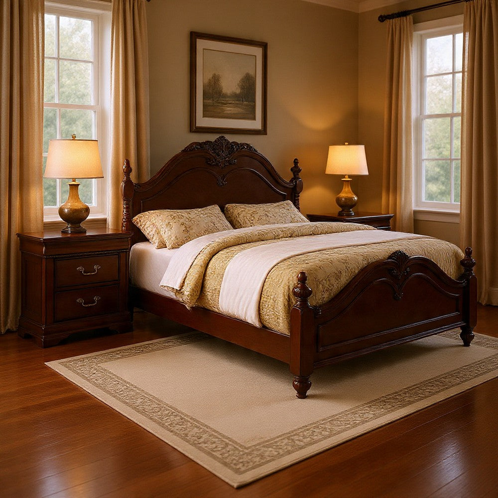 Queen Bedroom Set, Brown Wood, 3 Piece Set with 2 Nightstands