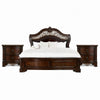 Queen Bedroom Set in Brown Cherry & Gold Wood – 3 Piece Set with 2 Nightstands