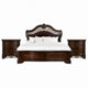 Queen Bedroom Set in Brown Cherry & Gold Wood – 3 Piece Set with 2 Nightstands