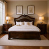 Queen Bedroom Set in Brown Cherry & Gold Wood – 3 Piece Set with 2 Nightstands
