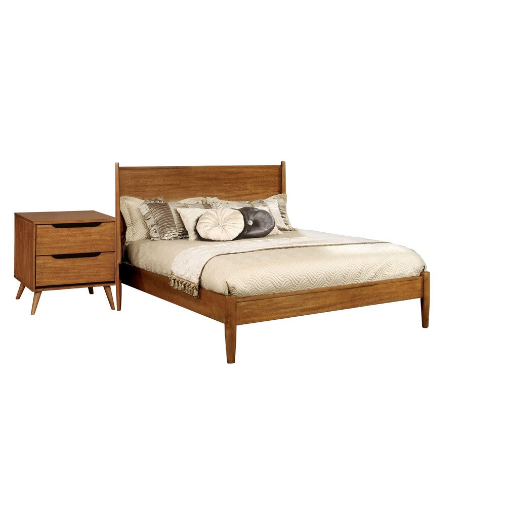 Queen Bedroom Set in Oak Brown Wood – 2 Piece Set with Nightstand