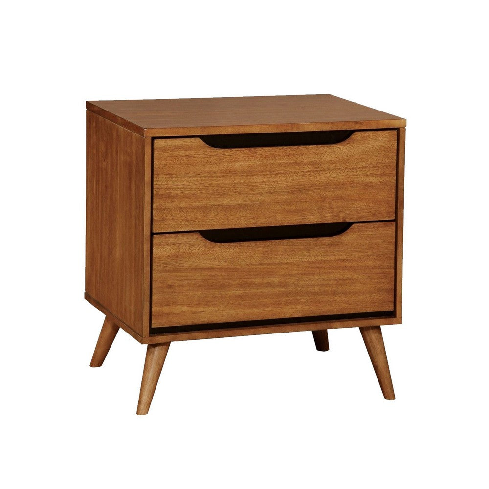 Queen Bedroom Set in Oak Brown Wood – 2 Piece Set with Nightstand