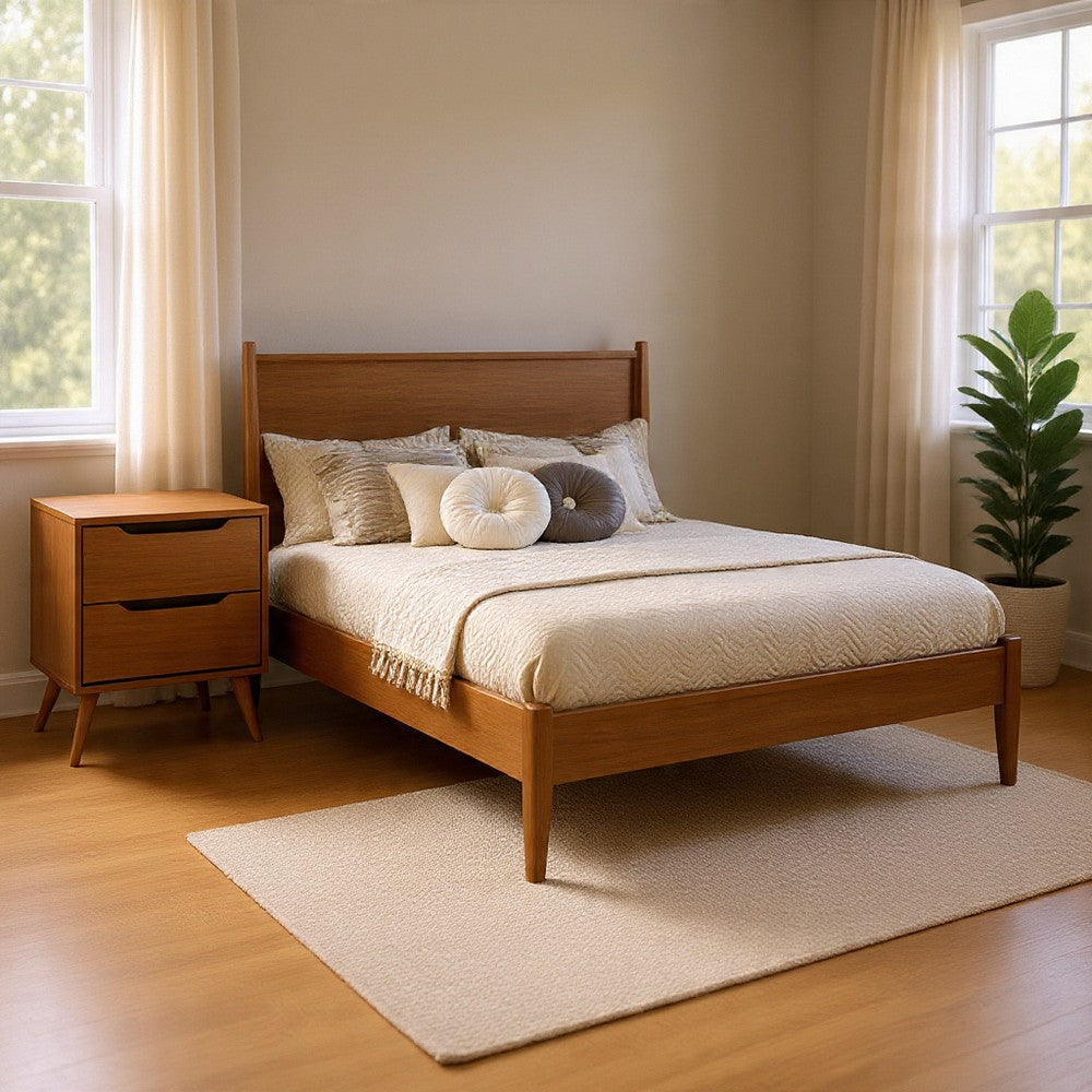 Queen Bedroom Set in Oak Brown Wood – 2 Piece Set with Nightstand