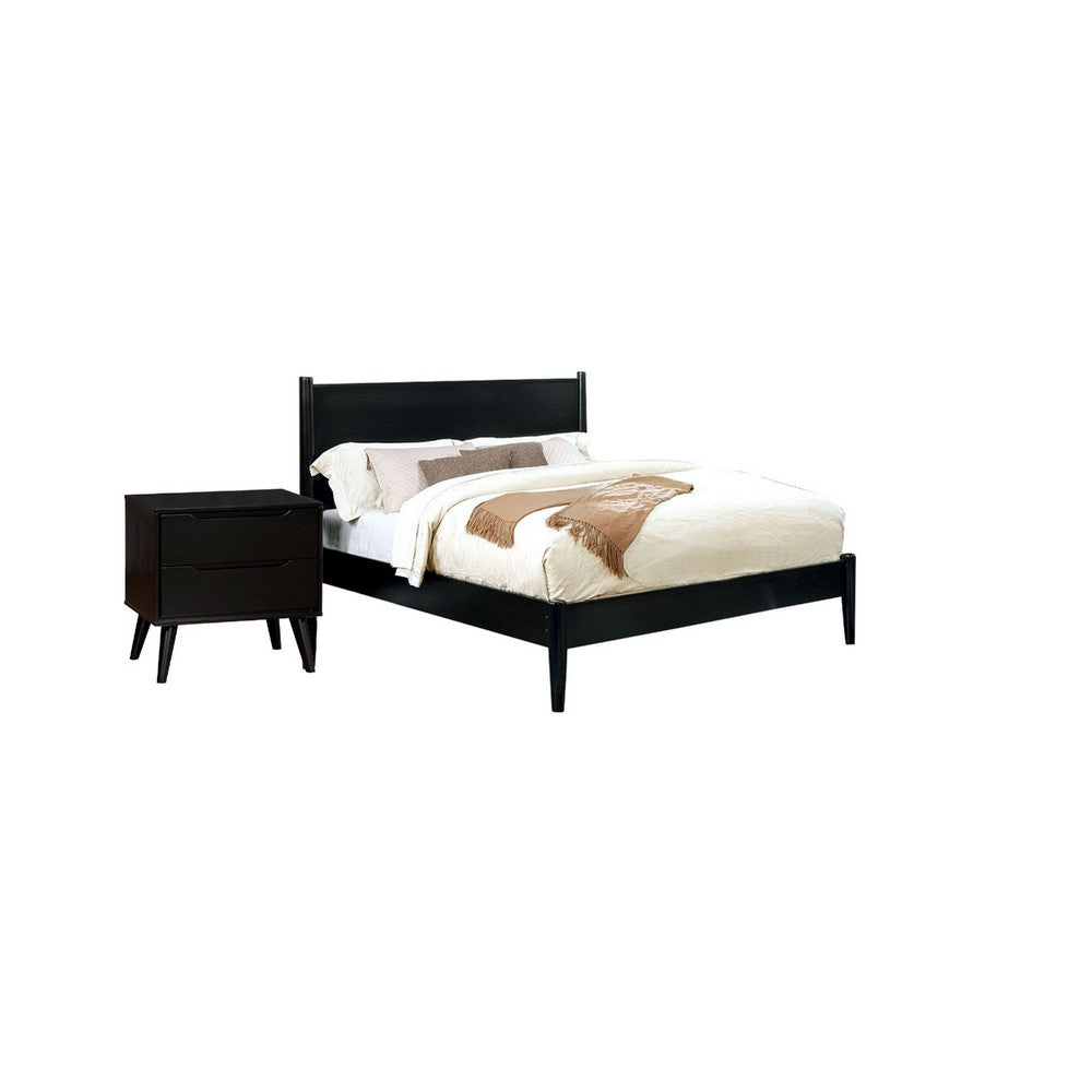 Queen Bedroom Set, Black Wood, 2 Piece Set with Nightstand