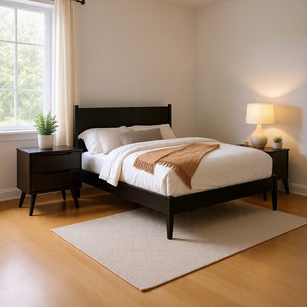 Queen Bedroom Set, Black Wood, 2 Piece Set with Nightstand