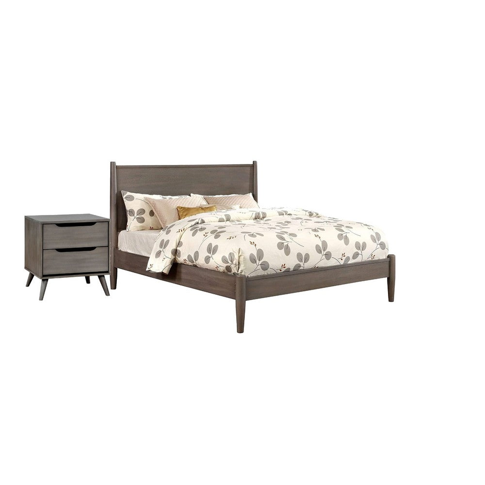 Queen Bedroom Set in Gray Wood – 2 Piece Set with Nightstand