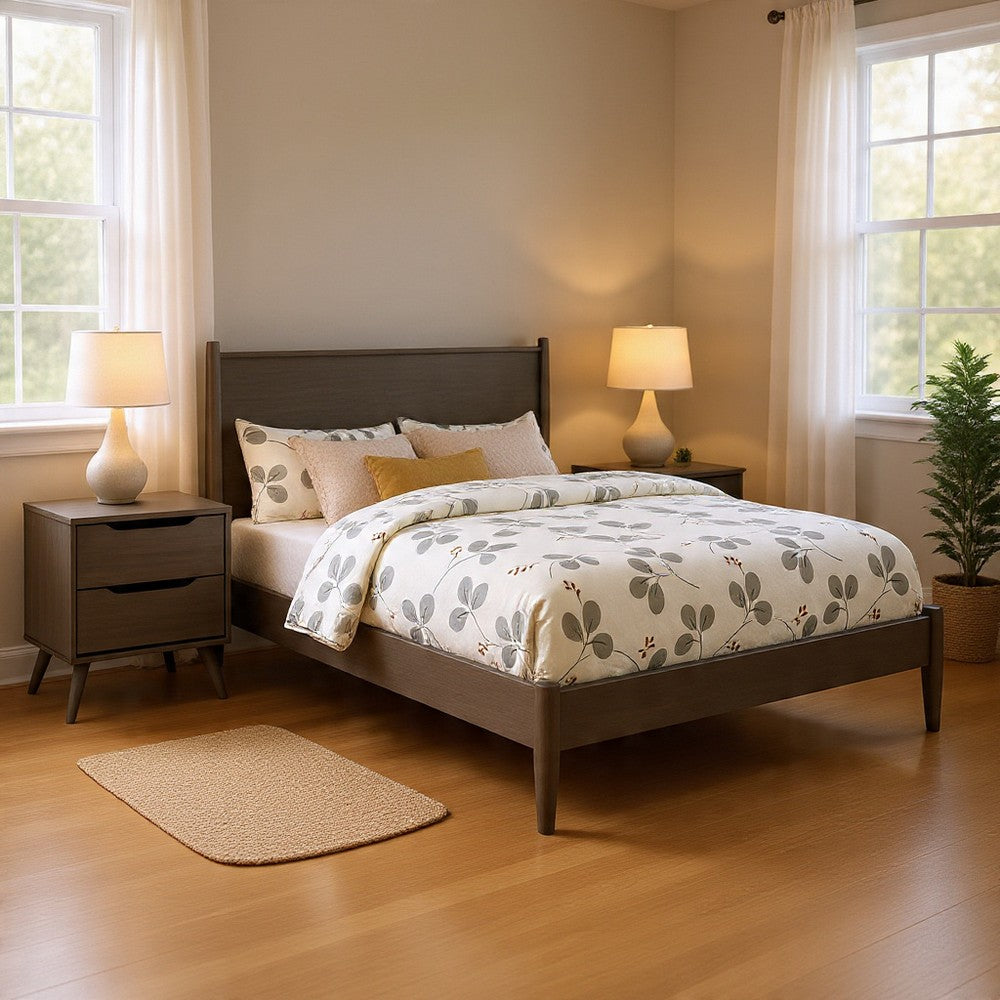 Queen Bedroom Set in Gray Wood – 2 Piece Set with Nightstand
