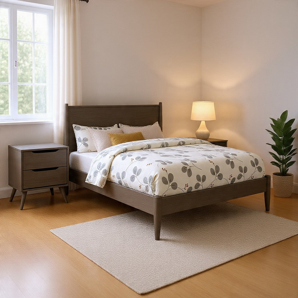Queen Bedroom Set in Gray Wood – 2 Piece Set with Nightstand