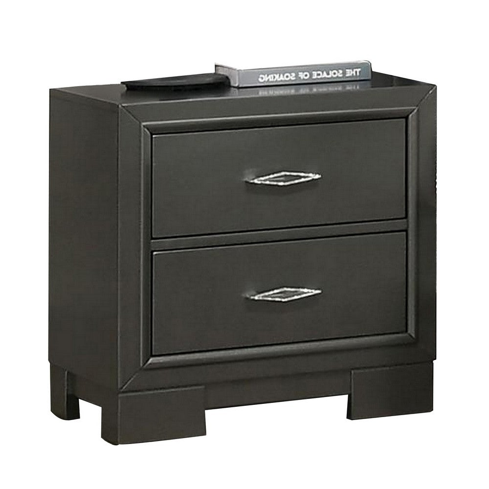 Queen Bedroom Set, Dark Gray, Metallic Gray Wood, 2 Piece Set with Nightstand