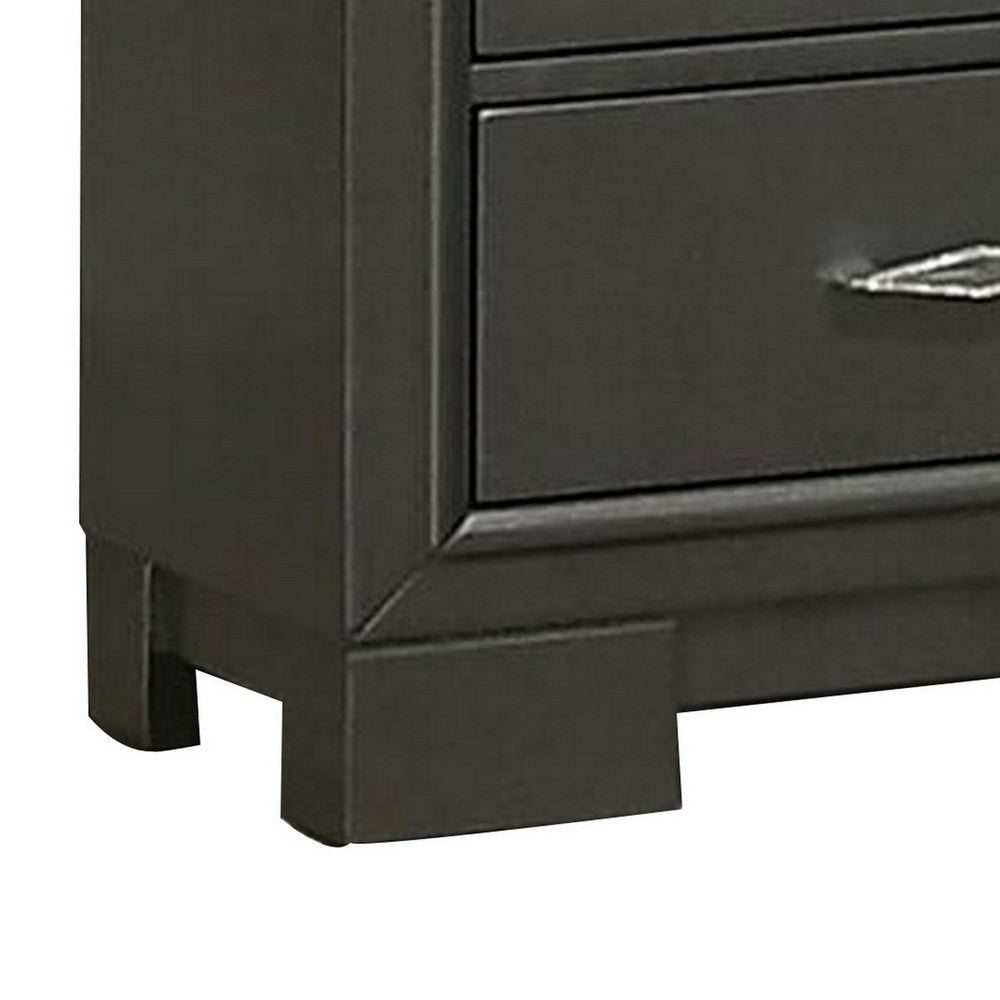 Queen Bedroom Set, Dark Gray, Metallic Gray Wood, 2 Piece Set with Nightstand