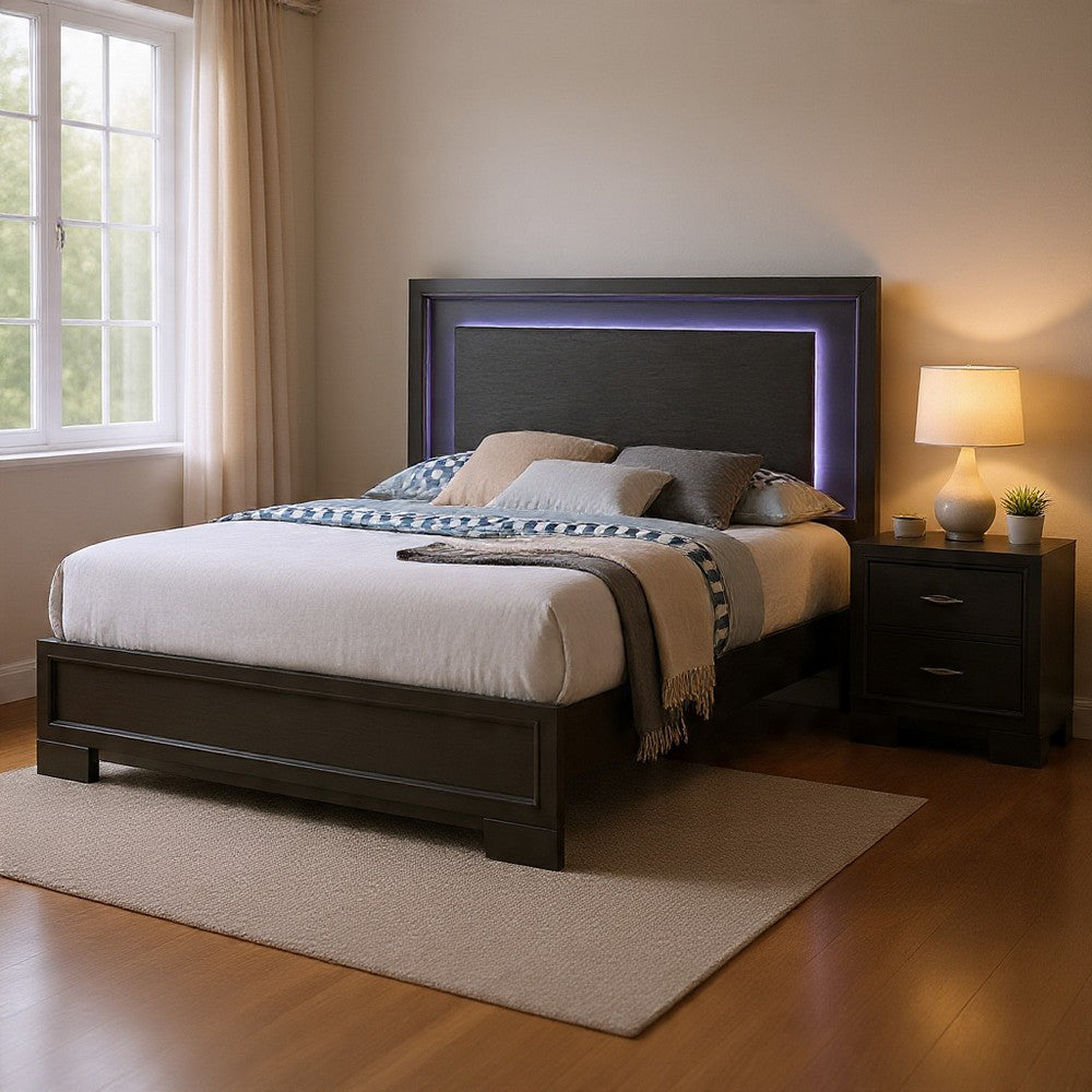 Queen Bedroom Set, Dark Gray, Metallic Gray Wood, 2 Piece Set with Nightstand