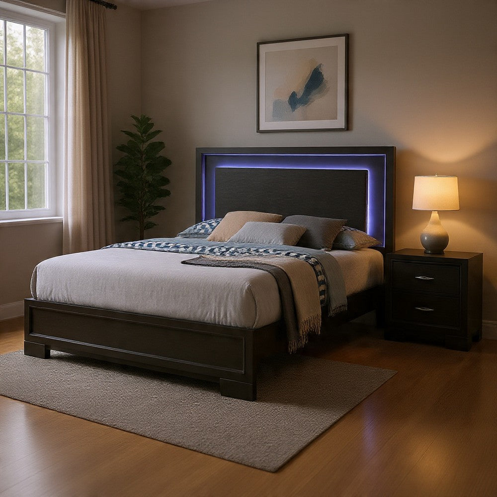 Queen Bedroom Set, Dark Gray, Metallic Gray Wood, 2 Piece Set with Nightstand