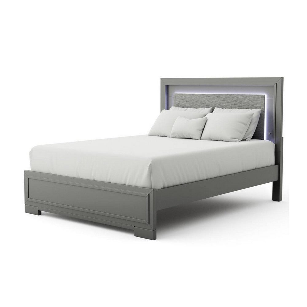 Queen Bedroom Set, Dark Gray, Metallic Gray Wood, 3 Piece Set with 2 Nightstands