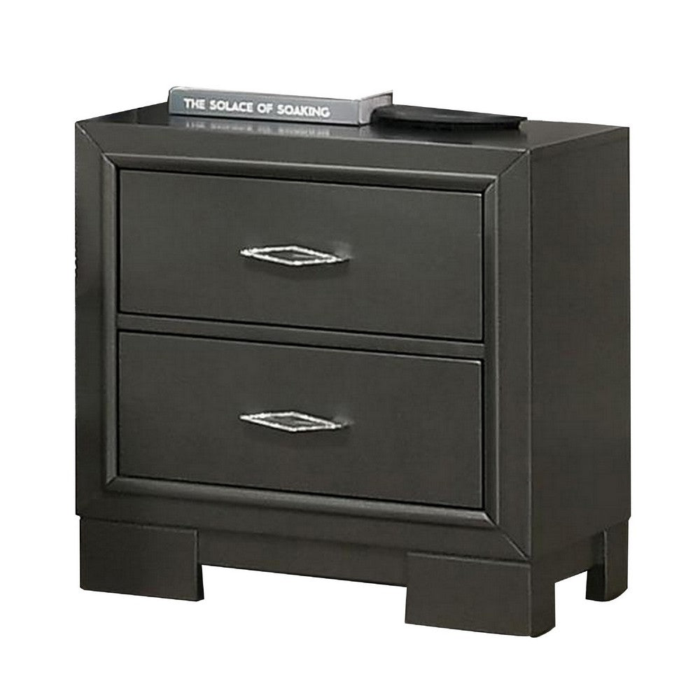 Queen Bedroom Set, Dark Gray, Metallic Gray Wood, 3 Piece Set with 2 Nightstands