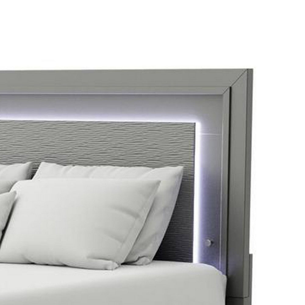 Queen Bedroom Set, Dark Gray, Metallic Gray Wood, 3 Piece Set with 2 Nightstands