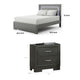 Queen Bedroom Set, Dark Gray, Metallic Gray Wood, 3 Piece Set with 2 Nightstands