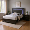 Queen Bedroom Set, Dark Gray, Metallic Gray Wood, 3 Piece Set with 2 Nightstands