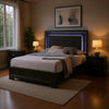 Queen Bedroom Set, Dark Gray, Metallic Gray Wood, 3 Piece Set with 2 Nightstands
