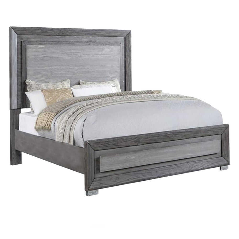 Queen Bedroom Set, Gray, Silver, Chrome Wood, 2 Piece Set with Nightstand