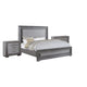 Queen Bedroom Set, Gray, Silver, Chrome Wood, 3 Piece Set with 2 Nightstands
