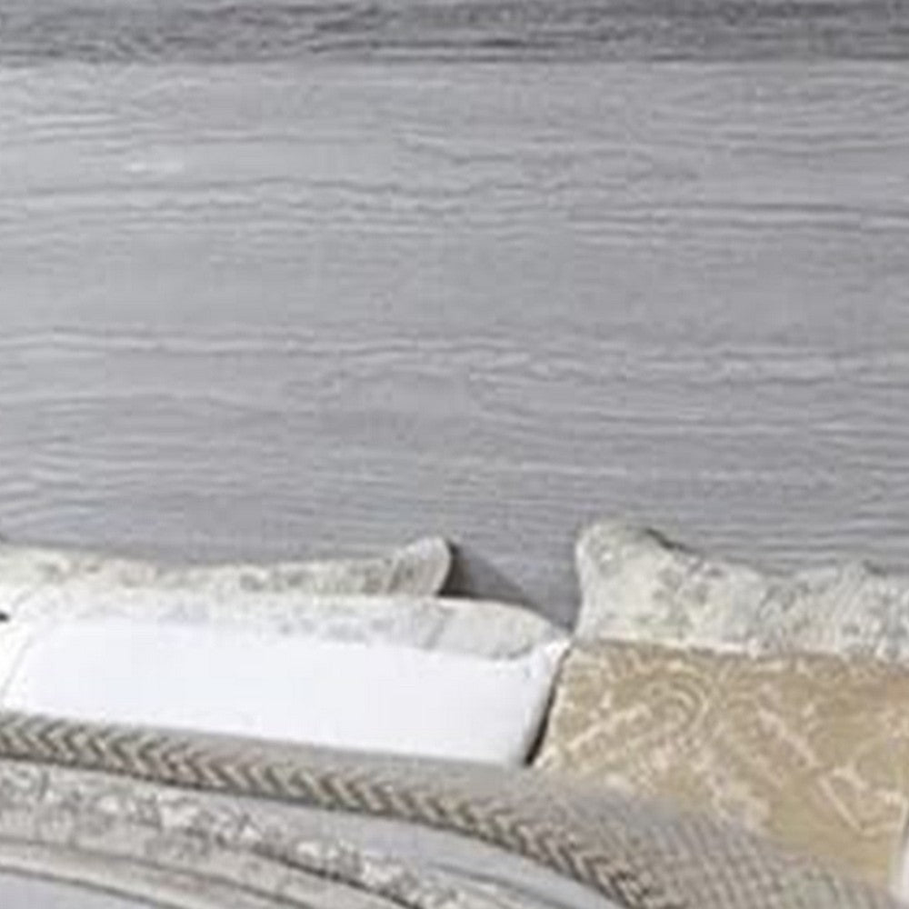 Queen Bedroom Set, Gray, Silver, Chrome Wood, 3 Piece Set with 2 Nightstands
