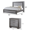 Queen Bedroom Set, Gray, Silver, Chrome Wood, 3 Piece Set with 2 Nightstands