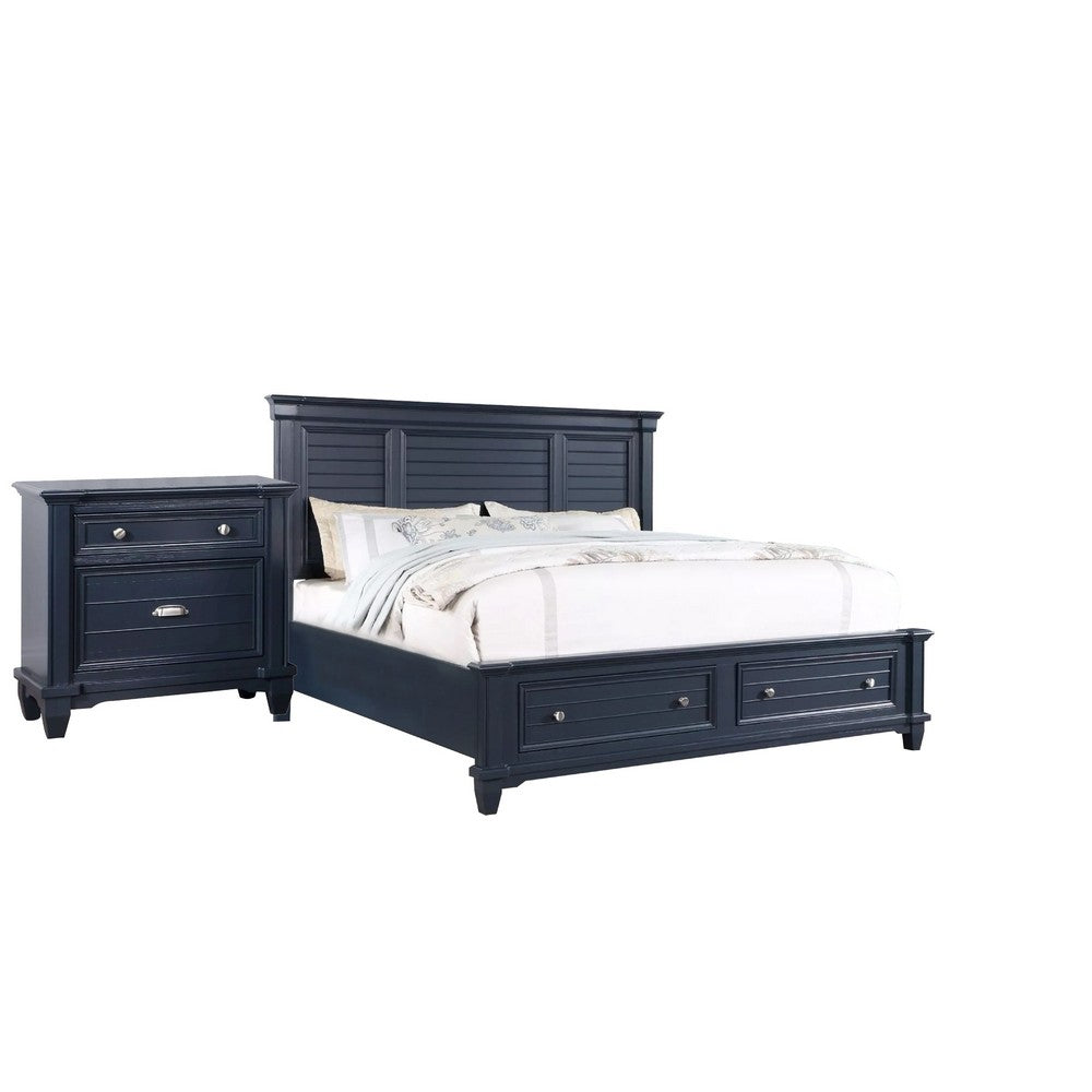 Queen Bedroom Set, Slate Blue, Nickel Wood, 2 Piece Set with Nightstand
