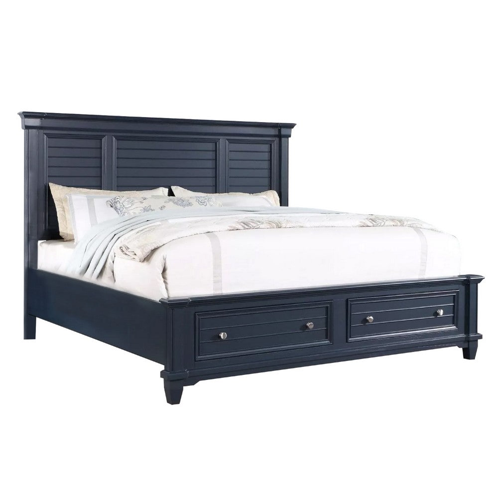 Queen Bedroom Set, Slate Blue, Nickel Wood, 2 Piece Set with Nightstand