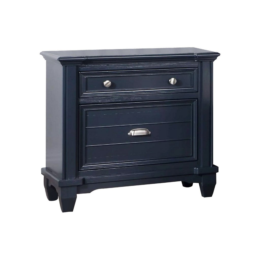 Queen Bedroom Set, Slate Blue, Nickel Wood, 2 Piece Set with Nightstand