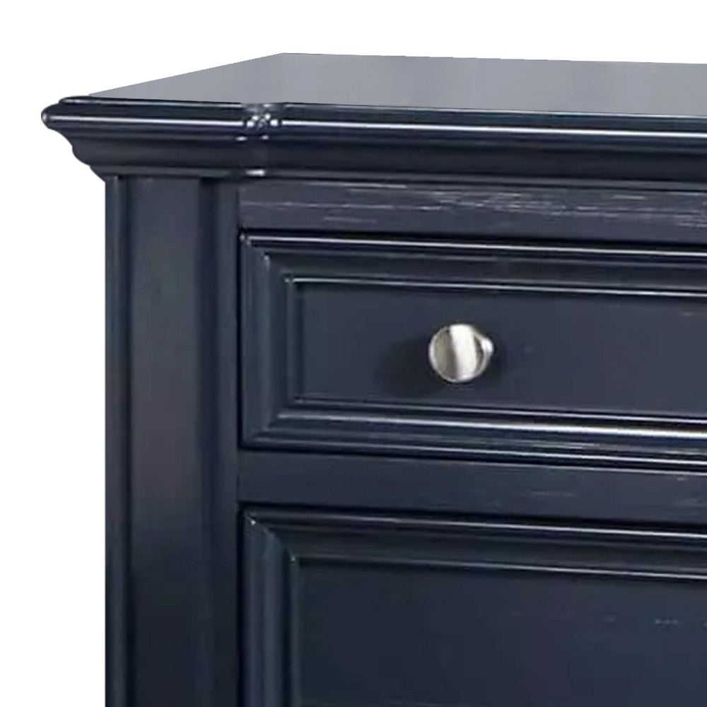 Queen Bedroom Set, Slate Blue, Nickel Wood, 3 Piece Set with 2 Nightstands
