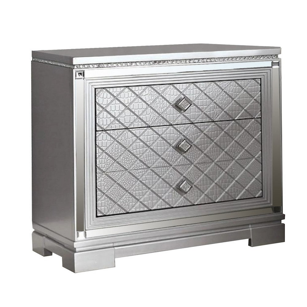 2-Piece Queen Bedroom Set – Silver Finish Bed & Matching Nightstand