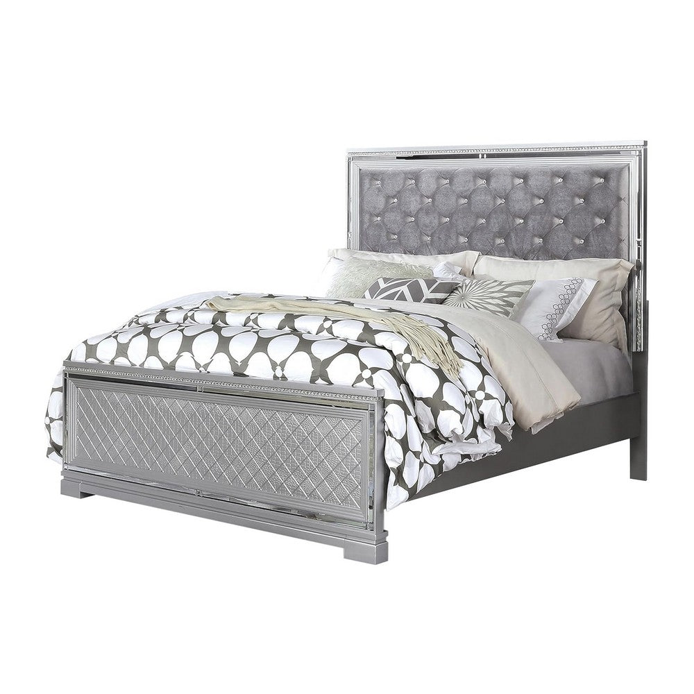 2-Piece Queen Bedroom Set – Silver Finish Bed & Matching Nightstand