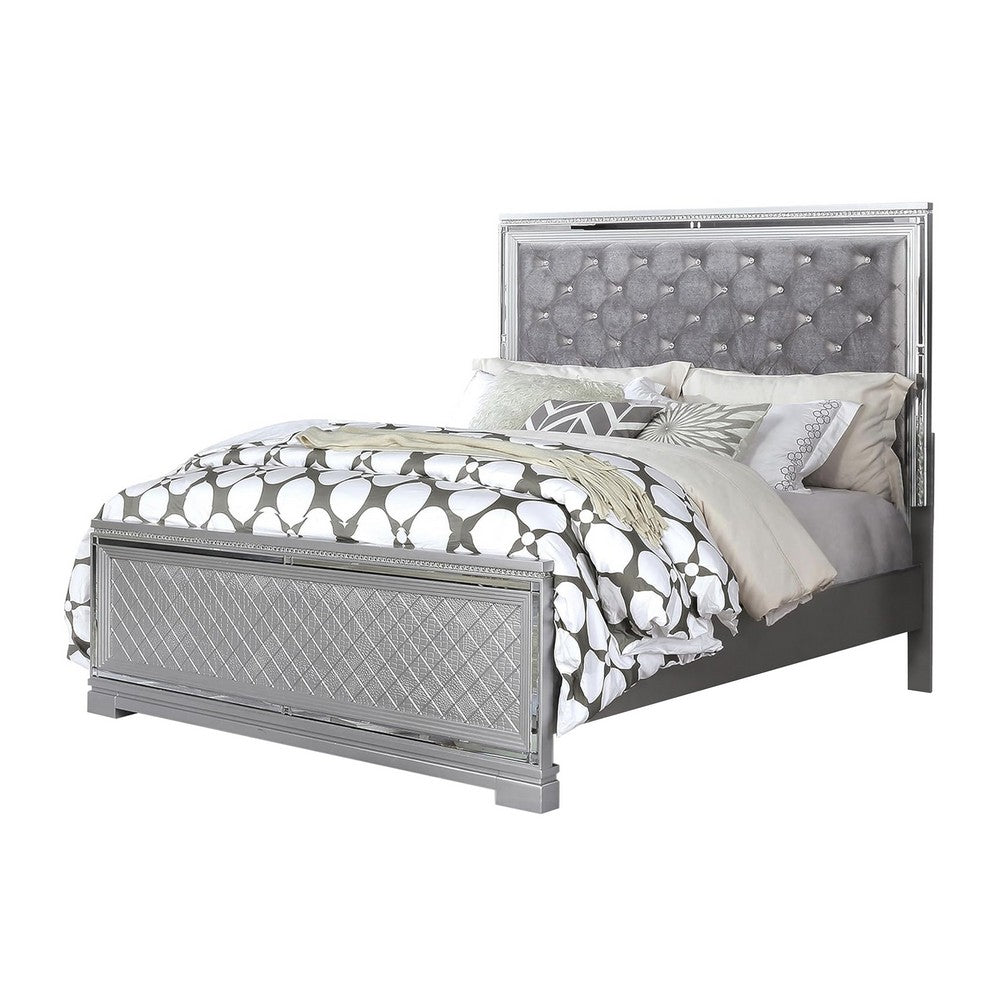 3-Piece Queen Bedroom Set – Silver Finish Bed & Matching Nightstand