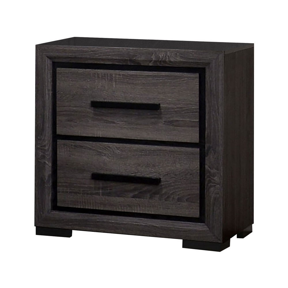 Queen Bedroom Set in Gray & Black Wood – 2 Piece Set with Nightstand
