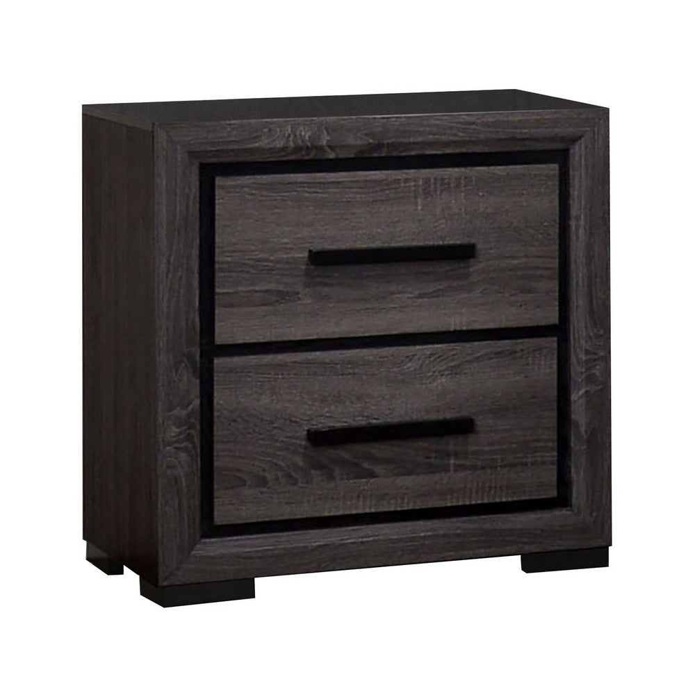 Queen Bedroom Set in Gray & Black Wood – 2 Piece Set with Nightstand