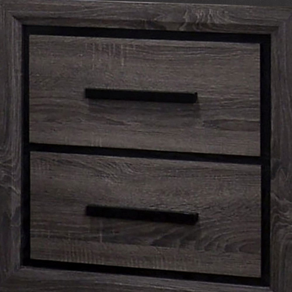 Queen Bedroom Set in Gray & Black Wood – 2 Piece Set with Nightstand
