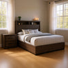 Queen Bedroom Set in Gray & Black Wood – 2 Piece Set with Nightstand