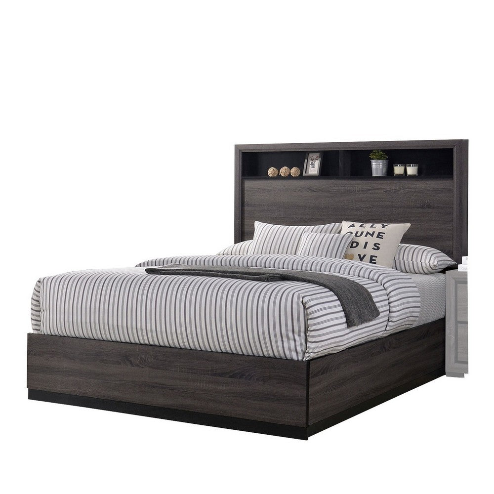 Queen Bedroom Set in Gray & Black Wood – 3 Piece Set with 2 Nightstands