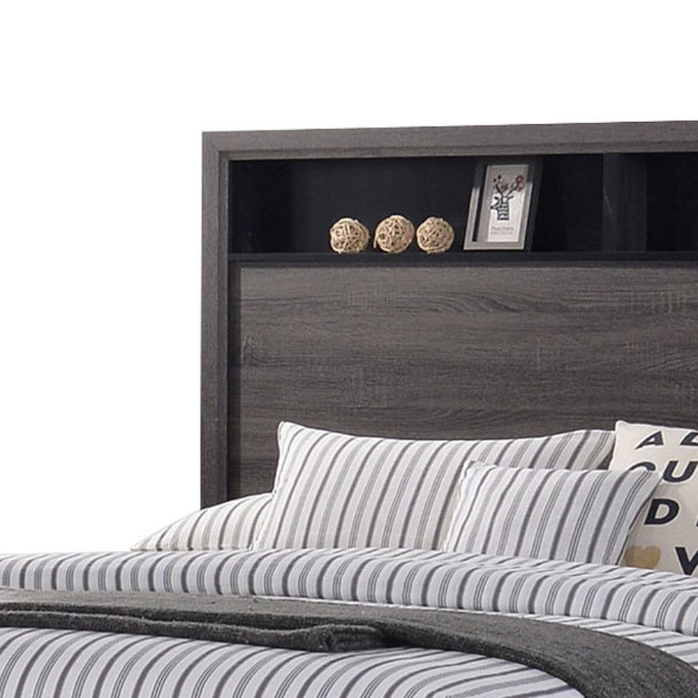 Queen Bedroom Set in Gray & Black Wood – 3 Piece Set with 2 Nightstands