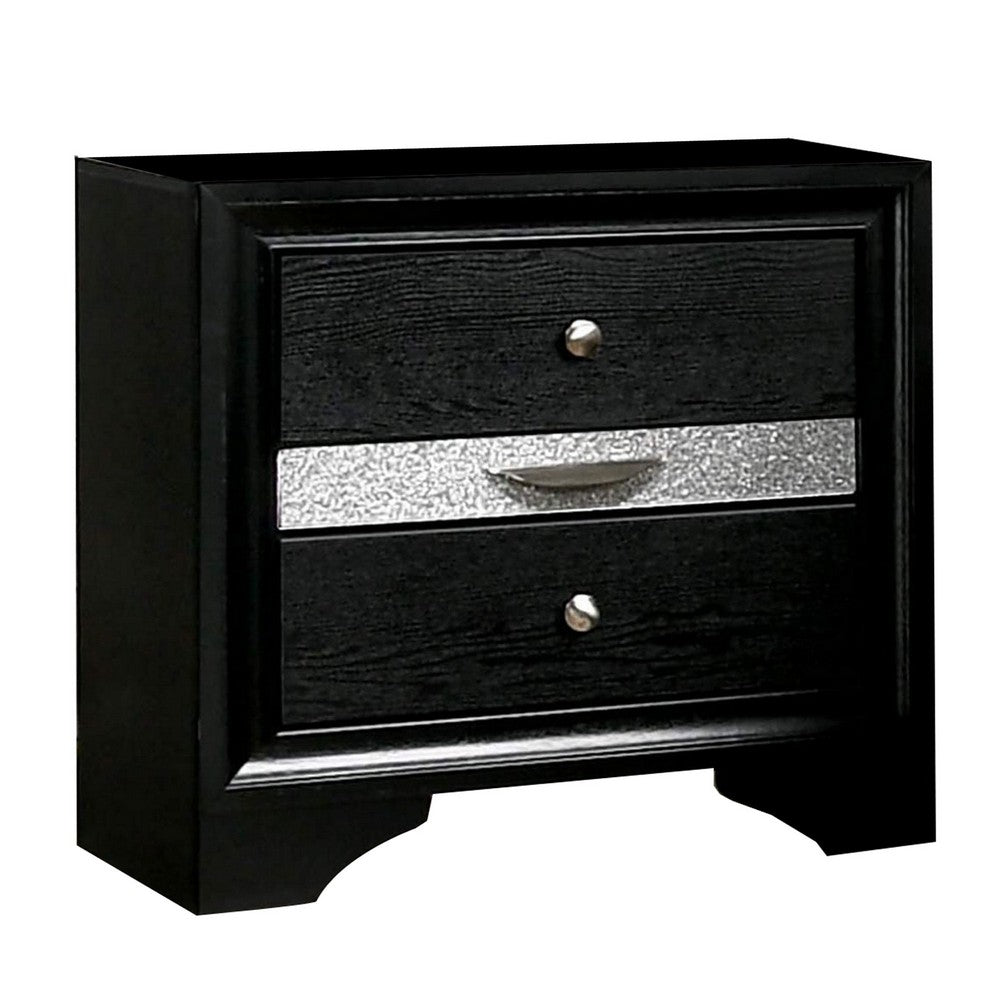Queen Bedroom Set, Black, Silver Wood, 2 Piece Set with Nightstand