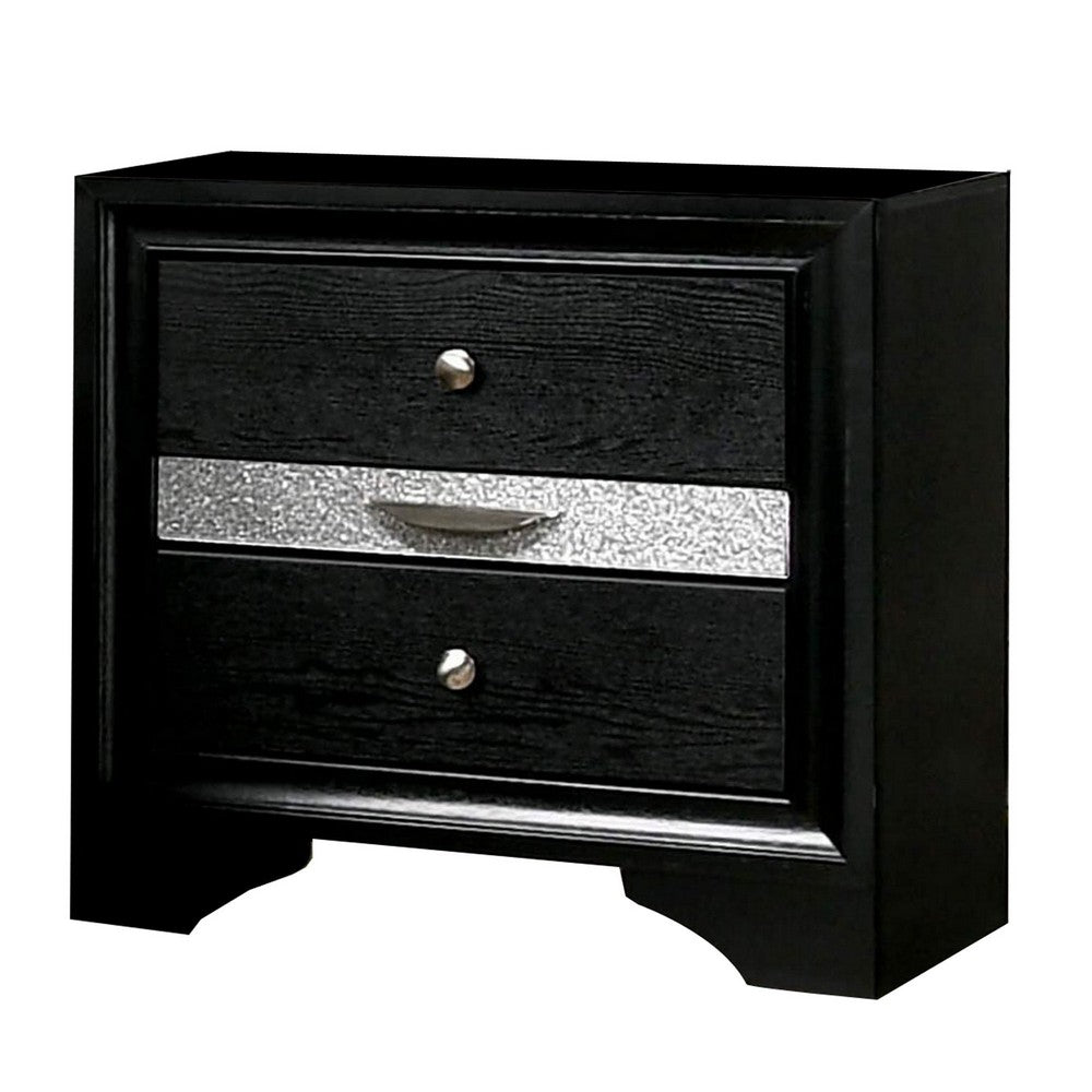 Queen Bedroom Set, Black, Silver Wood, 2 Piece Set with Nightstand