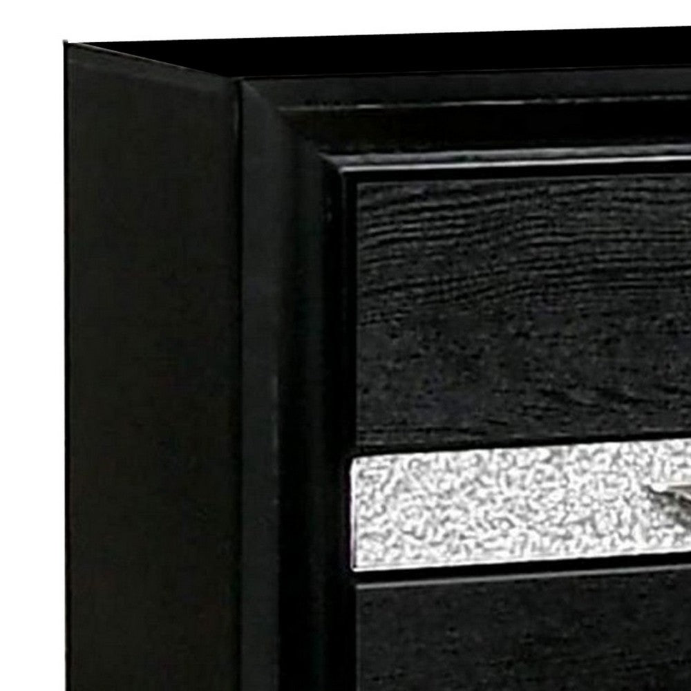 Queen Bedroom Set, Black, Silver Wood, 2 Piece Set with Nightstand