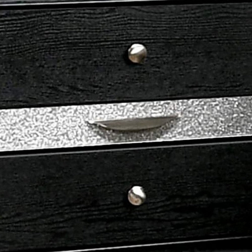 Queen Bedroom Set, Black, Silver Wood, 3 Piece Set with 2 Nightstands