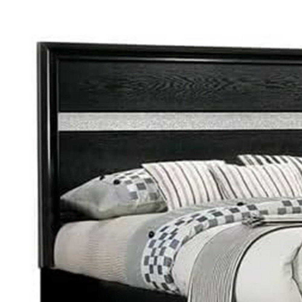 Queen Bedroom Set, Black, Silver Wood, 3 Piece Set with 2 Nightstands
