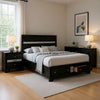Queen Bedroom Set, Black, Silver Wood, 3 Piece Set with 2 Nightstands