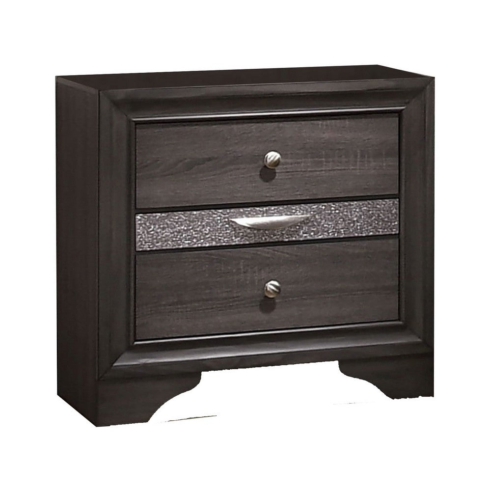 Queen Bedroom Set in Gray & Silver with Brown Wood Accents – 2 Piece Set with Nightstand