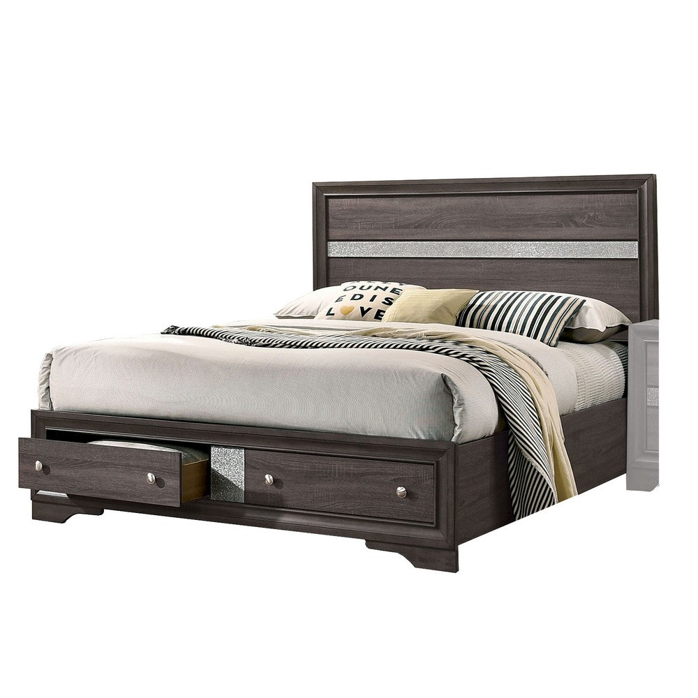 Queen Bedroom Set in Gray & Silver with Brown Wood Accents – 2 Piece Set with Nightstand