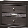 Queen Bedroom Set in Gray & Silver with Brown Wood Accents – 2 Piece Set with Nightstand
