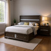 Queen Bedroom Set in Gray & Silver with Brown Wood Accents – 2 Piece Set with Nightstand