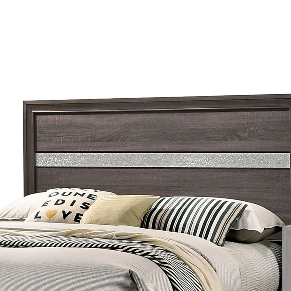 Queen Bedroom Set in Gray & Silver with Brown Wood Accents – 3 Piece Set with 2 Nightstands